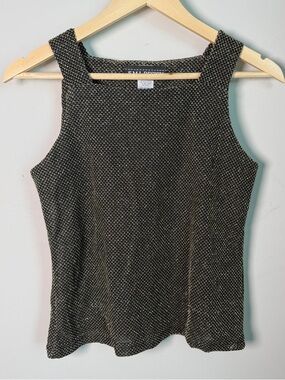 Vintage S.M.L Design Black Gold Metallic Knit Tank Top Size Small Vintage 90s